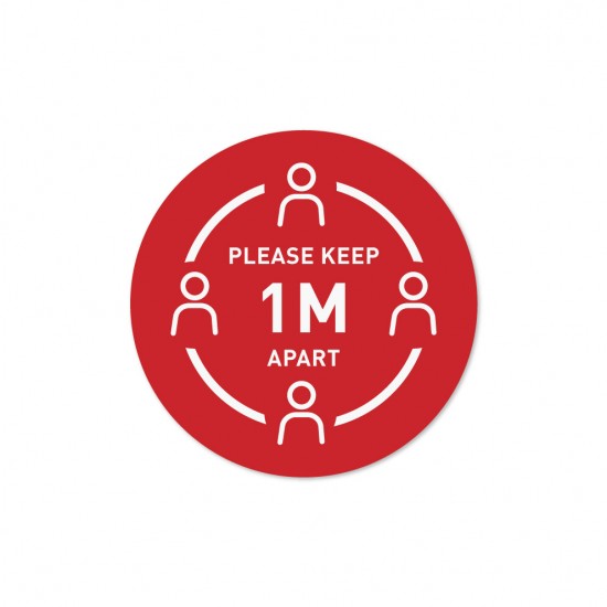 Covid-19 Tabletop Sticker Please Keep 1 Meter Apart 20cm Round Red 3pcs